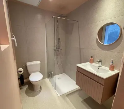 a bathroom with a shower and a toilet and a sink at T2 Cosy - Place des Cardeurs in Aix-en-Provence