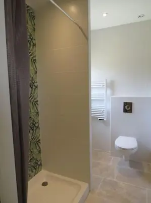 a bathroom with a toilet and a shower stall at Maison face au Luberon avec piscine privée - 3 Chambres in Cabrières-dʼAvignon