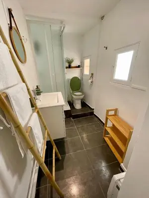 a bathroom with a toilet and a sink at Studio Tout confort Centre historique rue calme Climatisation in Aix-en-Provence