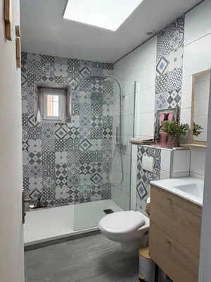 a bathroom with a shower and a toilet and a sink at Le Nid Provençal in Lambesc