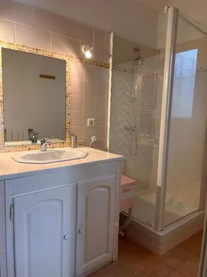 a bathroom with a sink and a shower at Casa Lub in Apt