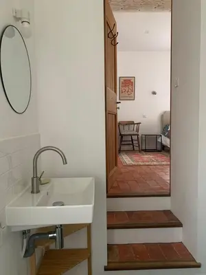 a bathroom with a sink and a mirror at Bergerie in Montjustin