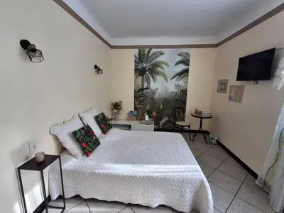 a bedroom with a bed and a tv on the wall at Chambre à louer à la nuitée in Sénas