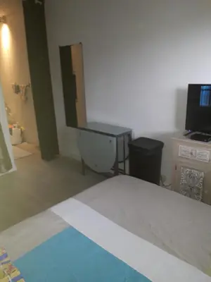 a bedroom with a toilet and a television in it at Studio 107 in Aix-en-Provence