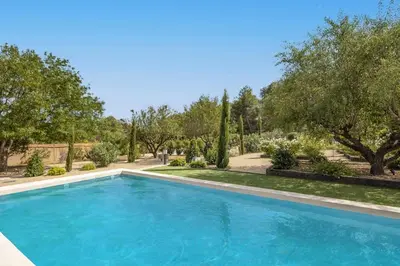 a swimming pool in a yard with trees at Villa Les Alpilles by Villa Plus in Mouriès
