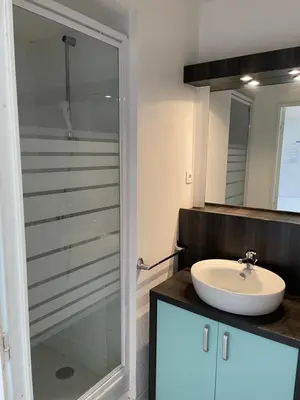 a bathroom with a sink and a glass shower at Joli appartement sur Aix-en-Provence in Aix-en-Provence