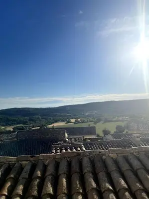a view of the roof of an asian building at Charmante petite maison à Murs in Murs