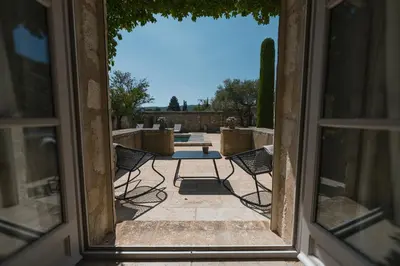 a view of a patio through a door at Mas Naste in Eygalières