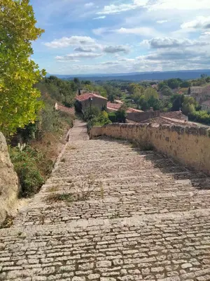 ancient cobblestone road on the side of a hill at Nature in Cabrières-dʼAigues