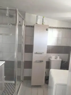 a bathroom with a shower and a toilet at Nature in Cabrières-dʼAigues