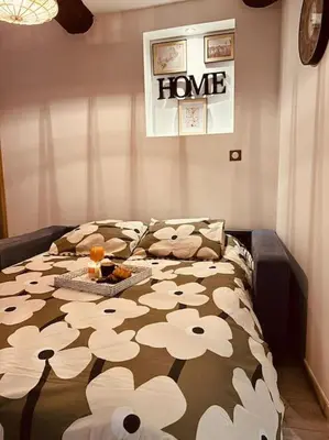 a bedroom with a bed with flowers on it at Studio Oasis de paix centre Aix en Provence in Aix-en-Provence