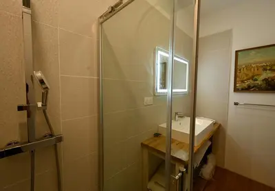 a bathroom with a shower and a sink at Suite dans maison d'artiste in LʼIsle-sur-la-Sorgue
