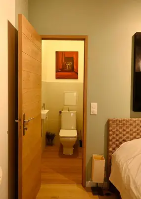 a bathroom with a toilet and a sink at Suite dans maison d'artiste in LʼIsle-sur-la-Sorgue