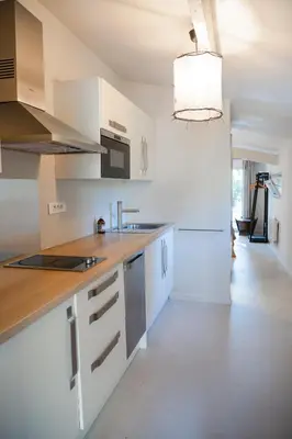 a white kitchen with a sink and a counter at Charmant Cabanon en Provence in Vauvenargues
