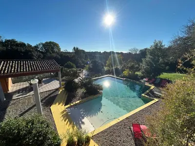 an overhead view of a swimming pool in a yard at La Maison Alma - de 4 à 12 personnes - Domaine Astra, Grans in Grans