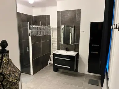 a bathroom with a sink and a shower at Villa les trois pins in Venelles