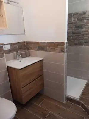 a bathroom with a sink and a toilet and a shower at Studio entièrement rénové in Cavaillon