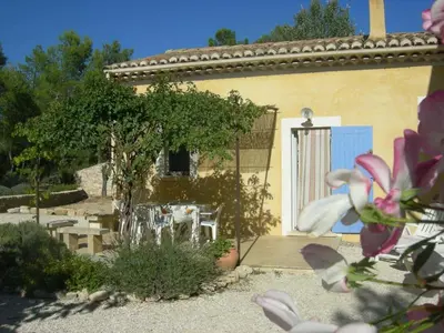 a house with a garden with a table and chairs at Location avec piscine Roussillon LS2-91 in Roussillon