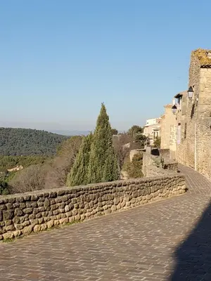a stone wall on the side of a road at La bonne adresse de Provence in Cornillon-Confoux