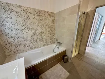 a bathroom with a bath tub and a shower at Villa Provençale in Le Thor