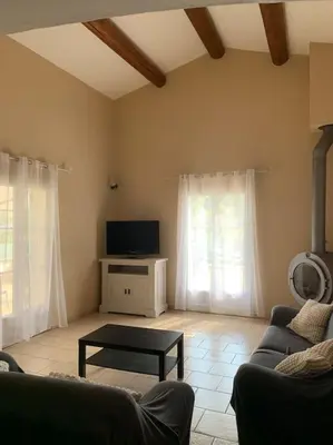 a living room with a couch and a tv at Location maison provençale in Plan-dʼOrgon