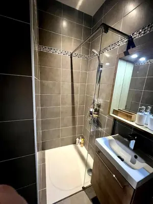 a bathroom with a shower and a sink at Bel Appartement dans le centre d'Aix-en-Provence in Aix-en-Provence
