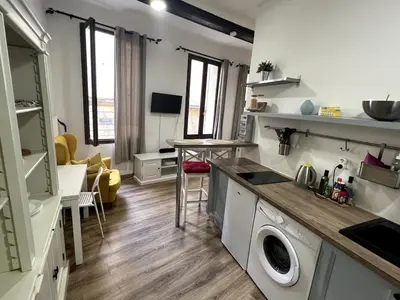 a kitchen with a washing machine in a room at Bel Appartement dans le centre d'Aix-en-Provence in Aix-en-Provence