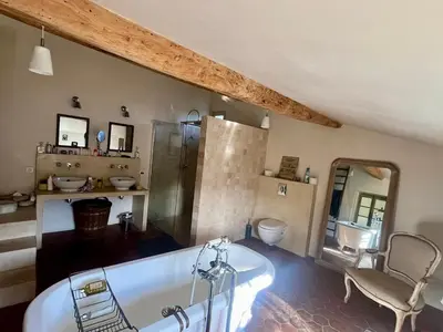 a bathroom with a tub and a sink and a toilet at Très beau mas à Bonnieux in Bonnieux