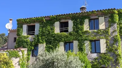 a building covered in ivy on a sunny day at La Réserve Provence in Vaugines