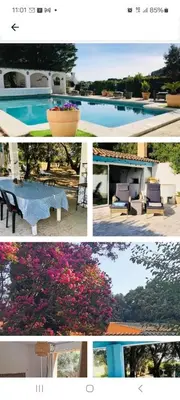 a collage of photos of a pool with a table and chairs at villa spacieuse piscine jacuzzi 8 chambres 16 couchages in Saint-Chamas
