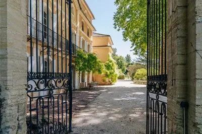 an entrance to a building with an iron gate at Chateau du Jonquier in Mazan