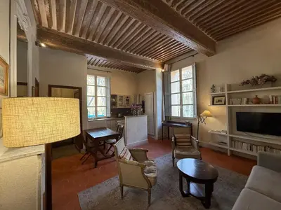 a living room with a couch and a table at Bel appartement aixois dans le centre historique in Aix-en-Provence