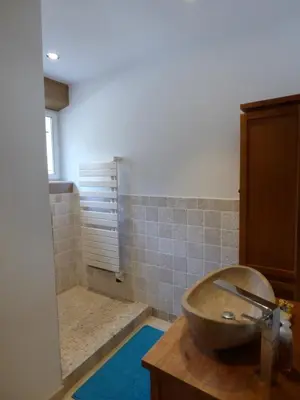a bathroom with a sink and a shower at Villa Provençale - Rognes campagne d'Aix en Provence in Rognes