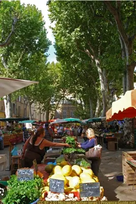 a group of people at a market with fruits and vegetables at Le Mistral Studio au cœur du centre historique in Aix-en-Provence