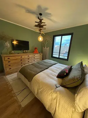a bedroom with a large bed and a television at Chambres d'hôte in Châteauneuf-de-Gadagne