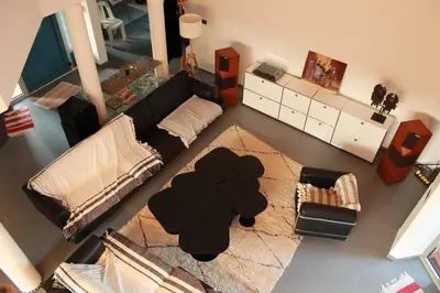 a living room with a couch and a teddy bear rug at Maison aix en Provence piscine in Aix-en-Provence