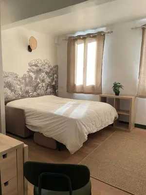 a bedroom with a large bed and a window at Studio climatisé plein centre ville 1er ETAGE in Aix-en-Provence