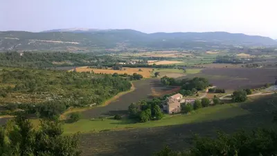 an aerial view of a farm in a field at Lou pichoun studio au coeur d'un village provençal in Gargas