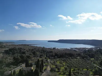 an aerial view of a lake with trees at Maison Provençale Vue Étang & Charme Médiéval in Saint-Chamas