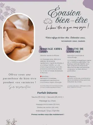 a brochure for a massage clinic with a picture of someoneiasisiasis at Lubéron Gîte Chaleureux 100 m2 piscine jardin in Saumane-de-Vaucluse