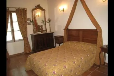 a bedroom with a bed and a mirror at Gîte une treille en provence in Saint-Didier