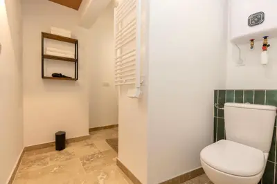 a bathroom with a white toilet in a room at Suite Terre d'Ocre - Hypercentre - Wifi in Apt