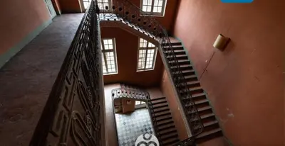 an overhead view of a spiral staircase in a building at Aix-en-Provence, Centre ville quartier Mazarin, magnifique loft in Aix-en-Provence