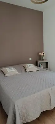 a white bed with two pillows on top of it at Le Refuge des Cigalons in Cavaillon