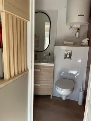 a bathroom with a toilet and a mirror at Studio climatisé plein centre 3eme étage in Aix-en-Provence