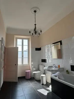 a bathroom with a sink and a tub and a toilet at Atlantes de Saint Saturnin in Saint-Saturnin-les-Apt