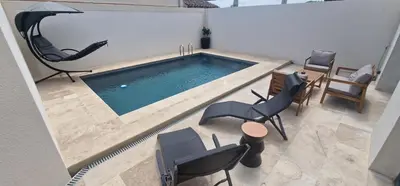 an overhead view of a swimming pool in a house at Quiet, discreet places in Vernègues