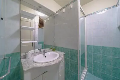 a bathroom with a sink and a glass shower at Apparemment hypercentre Aix-en-Provence in Aix-en-Provence