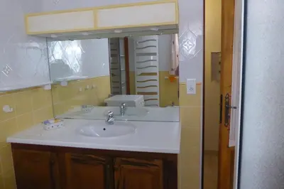 a bathroom with a sink and a mirror at Maison en PROVENCE in Robion en Luberon