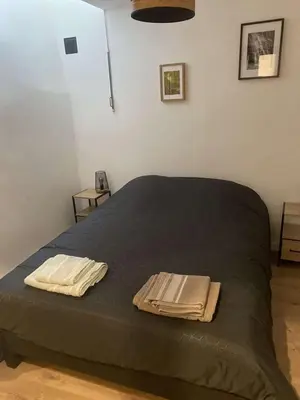a bedroom with a bed with two towels on it at Charmant appartement aixois in Aix-en-Provence